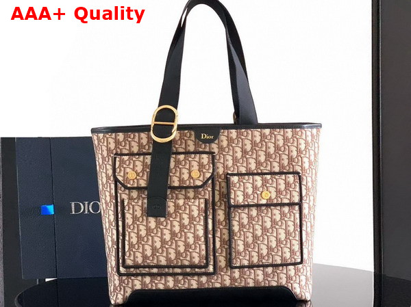 Dior Medium Pocket Dior Jett Tote Bag in Brown Dior Oblique Jacquard Replica