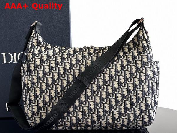 Dior Medium Rider Soft Hobo Bag Beige and Black Dior Oblique Jacquard with Black Grained Calfskin Replica