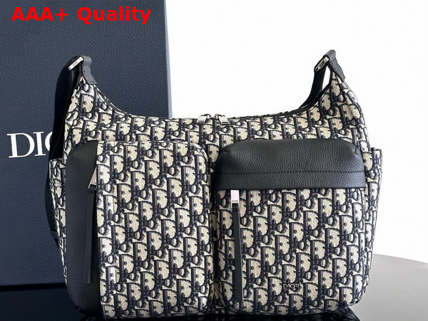 Dior Medium Rider Soft Hobo Bag Beige and Black Dior Oblique Jacquard with Black Grained Calfskin Replica