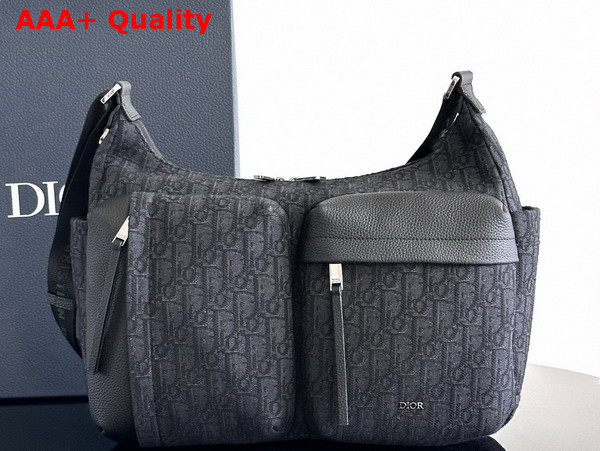 Dior Medium Rider Soft Hobo Bag Black Dior Oblique Jacquard and Black Grained Calfskin Replica