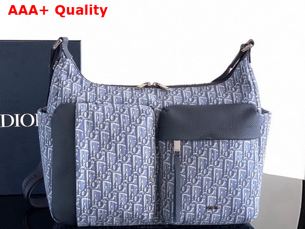 Dior Medium Rider Soft Hobo Bag in Blue Dior Oblique Jacquard and Blue Grained Calfskin Replica