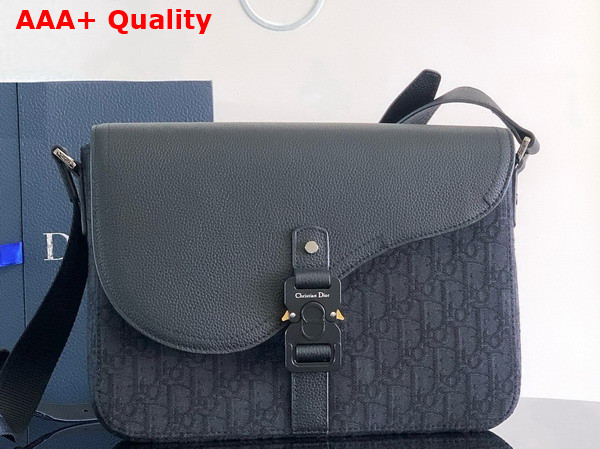 Dior Medium Saddle Messenger Bag with Flap Black Dior Oblique Jacquard and Black Grained Calfskin Replica