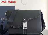 Dior Medium Saddle Messenger Bag with Flap Black Grained Calfskin Replica