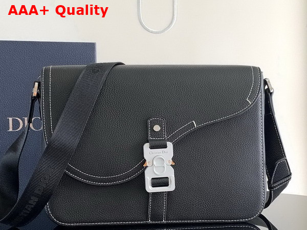 Dior Medium Saddle Messenger Bag with Flap Black Grained Calfskin Replica