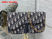 Dior Medium Saddle Pouch with Chain Blue Dior Oblique Jacquard Replica