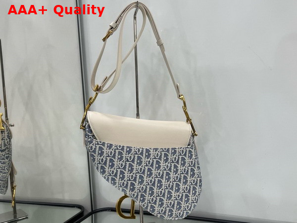 Dior Medium Saddle Soft Bag Blue Dior Oblique Chambray with Raffia Effect and Light Biscuit Smooth Calfskin Replica