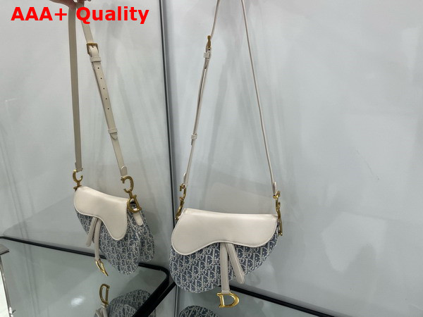 Dior Medium Saddle Soft Bag Blue Dior Oblique Chambray with Raffia Effect and Light Biscuit Smooth Calfskin Replica