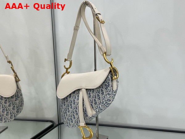 Dior Medium Saddle Soft Bag Blue Dior Oblique Chambray with Raffia Effect and Light Biscuit Smooth Calfskin Replica