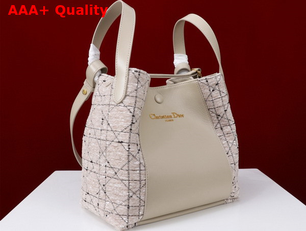 Dior Medium Signature Bucket Bag in Beige Cannage Tweed and Smooth Calfskin Replica