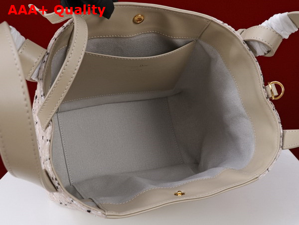 Dior Medium Signature Bucket Bag in Beige Cannage Tweed and Smooth Calfskin Replica