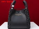 Dior Medium Signature Bucket Bag in Black Cannage Tweed and Smooth Calfskin Replica
