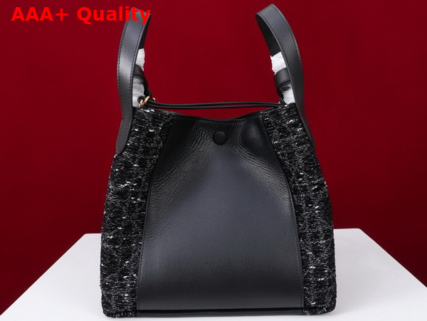 Dior Medium Signature Bucket Bag in Black Cannage Tweed and Smooth Calfskin Replica