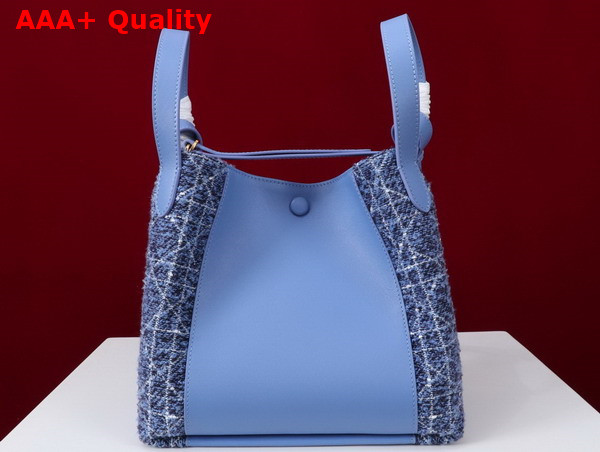 Dior Medium Signature Bucket Bag in Blue Cannage Tweed and Smooth Calfskin Replica