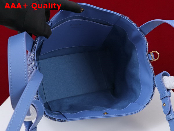 Dior Medium Signature Bucket Bag in Blue Cannage Tweed and Smooth Calfskin Replica