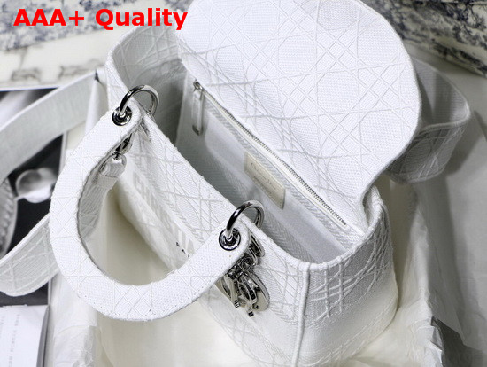 Dior Medium White Lady D Lite Embroidered Cannage Bag Replica