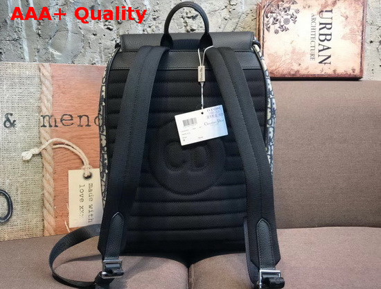 Dior Men Backpack Beige and Black Dior Oblique Jacquard and Black Grained Calfskin Replica