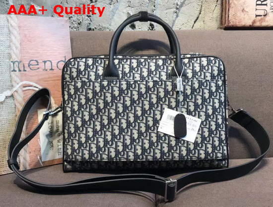 Dior Men Briefcase Beige and Black Dior Oblique Jacquard and Black Grained Calfskin Replica
