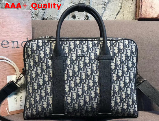Dior Men Briefcase Beige and Black Dior Oblique Jacquard and Black Grained Calfskin Replica