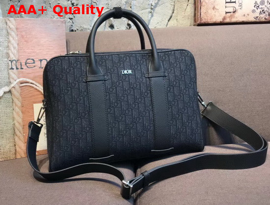 Dior Men Briefcase Black Dior Oblique Jacquard and Black Grained Calfskin Replica