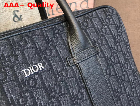 Dior Men Briefcase Black Dior Oblique Jacquard and Black Grained Calfskin Replica