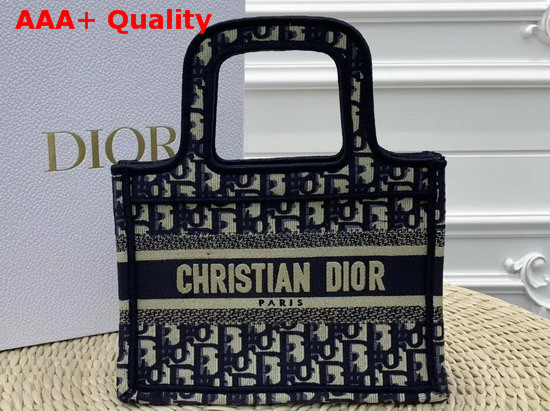 Dior Mini Book Tote Bag in Blue Dior Oblique Embroidered Canvas Replica