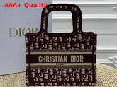 Dior Mini Book Tote Bag in Burgundy Dior Oblique Embroidered Canvas Replica