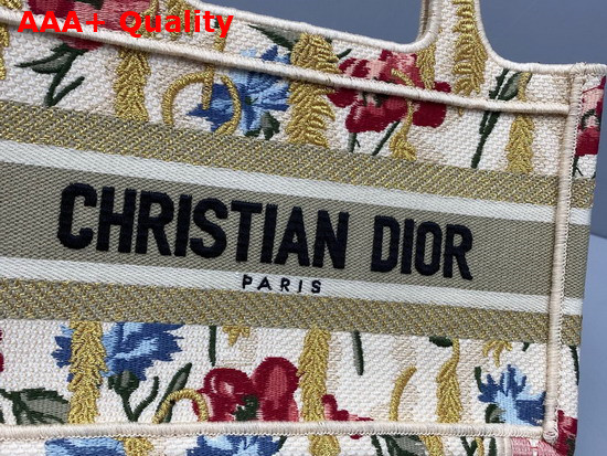 Dior Mini Dior Book Tote Beige Multicolor Dior Hibiscus Embroidery Replica