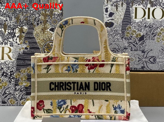 Dior Mini Dior Book Tote Beige Multicolor Dior Hibiscus Embroidery Replica
