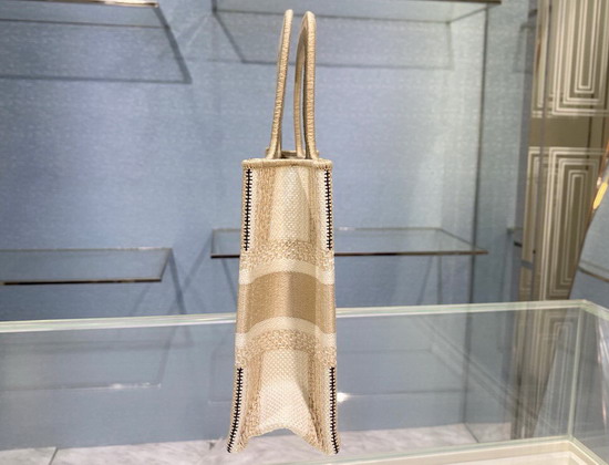 Dior Mini Dior Book Tote Beige Stripes Embroidery Replica