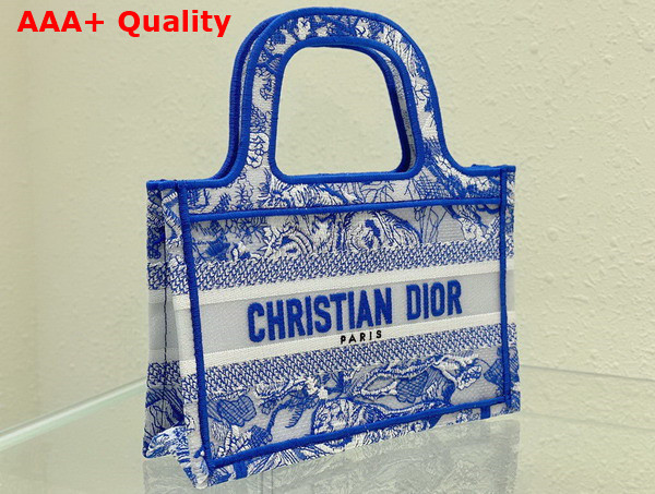 Dior Mini Dior Book Tote Fluorescent Blue Toile de Jouy Reverse Transparent Canvas Replica