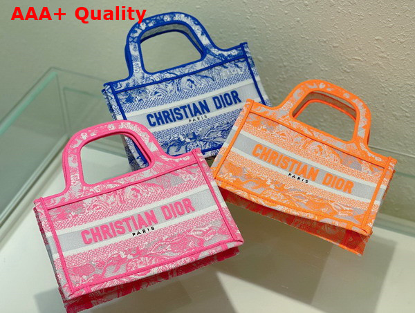 Dior Mini Dior Book Tote Fluorescent Blue Toile de Jouy Reverse Transparent Canvas Replica