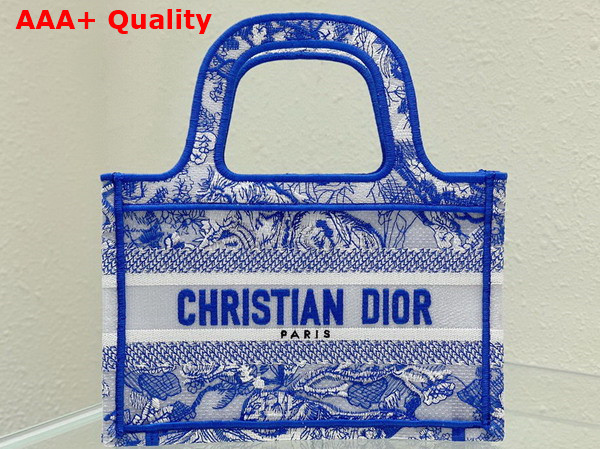 Dior Mini Dior Book Tote Fluorescent Blue Toile de Jouy Reverse Transparent Canvas Replica