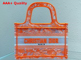 Dior Mini Dior Book Tote Fluorescent Orange Toile de Jouy Reverse Transparent Canvas Replica