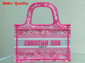Dior Mini Dior Book Tote Fluorescent Pink Toile de Jouy Reverse Transparent Canvas Replica