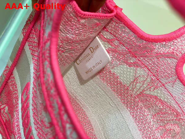 Dior Mini Dior Book Tote Fluorescent Pink Toile de Jouy Reverse Transparent Canvas Replica