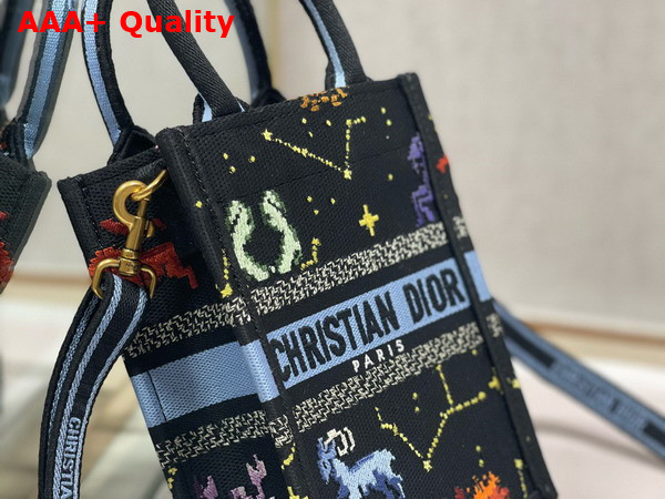 Dior Mini Dior Book Tote Phone Bag Black Multicolor Dior Pixel Zodiac Embroidery Replica