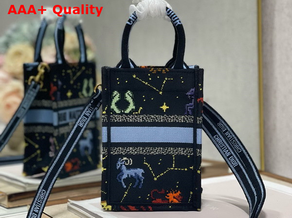 Dior Mini Dior Book Tote Phone Bag Black Multicolor Dior Pixel Zodiac Embroidery Replica