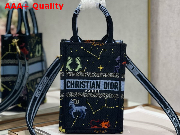 Dior Mini Dior Book Tote Phone Bag Black Multicolor Dior Pixel Zodiac Embroidery Replica