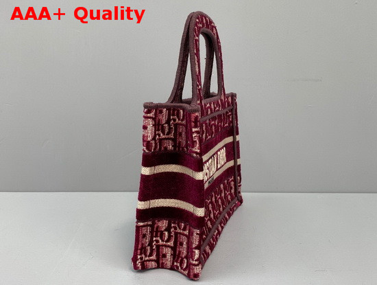 Dior Mini Dior Book Tote in Burgundy Dior Oblique Embroidered Velvet Replica