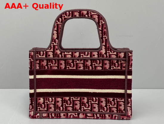 Dior Mini Dior Book Tote in Burgundy Dior Oblique Embroidered Velvet Replica