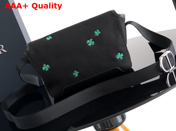 Dior Mini Dior Jett Messenger Bag with Flap Black Canvas and Dior Clover Embroidery Replica