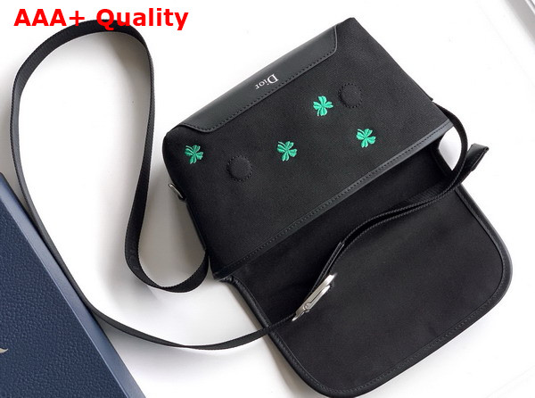 Dior Mini Dior Jett Messenger Bag with Flap Black Canvas and Dior Clover Embroidery Replica
