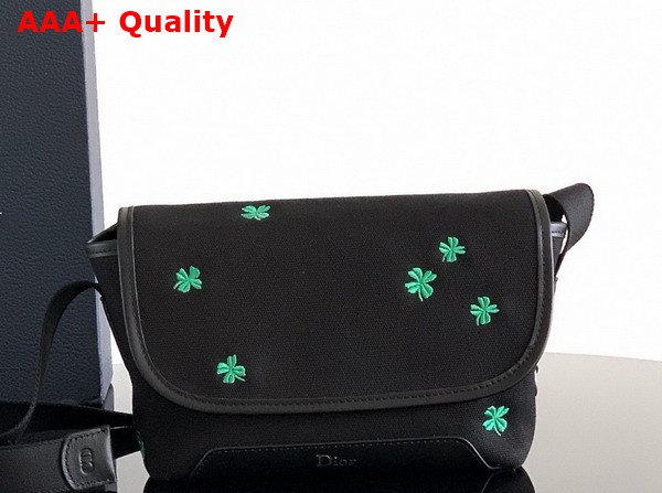 Dior Mini Dior Jett Messenger Bag with Flap Black Canvas and Dior Clover Embroidery Replica