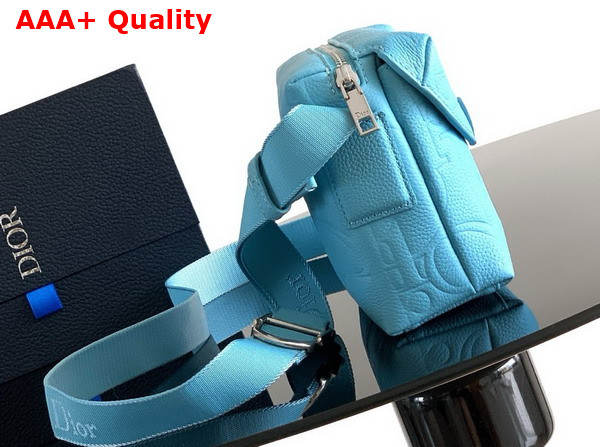 Dior Mini Dior Jett Zipped Messenger Bag in Myosotis Blue Dior Gravity Leather Replica