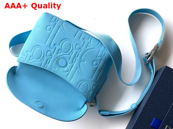 Dior Mini Dior Jett Zipped Messenger Bag in Myosotis Blue Dior Gravity Leather Replica