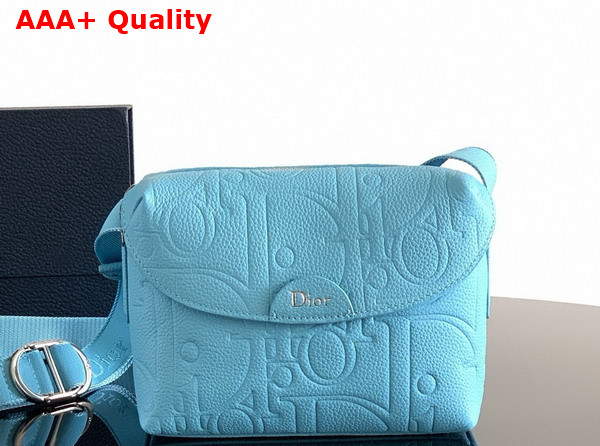 Dior Mini Dior Jett Zipped Messenger Bag in Myosotis Blue Dior Gravity Leather Replica