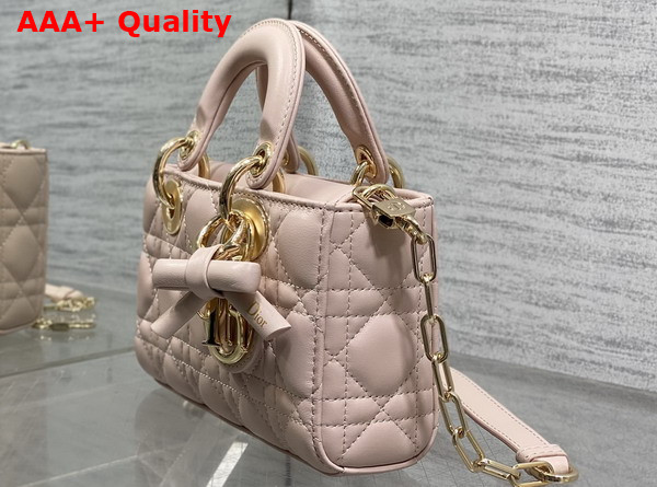 Dior Mini Lady D Joy Bag with Leather Bow Rose Soupir Cannage Lambskin Replica