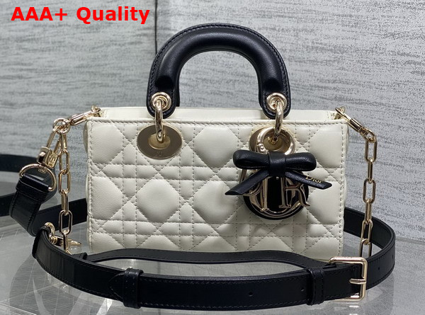 Dior Mini Lady D Joy Bag with Leather Bow Two Tone Latte and Black Cannage Lambskin Replica