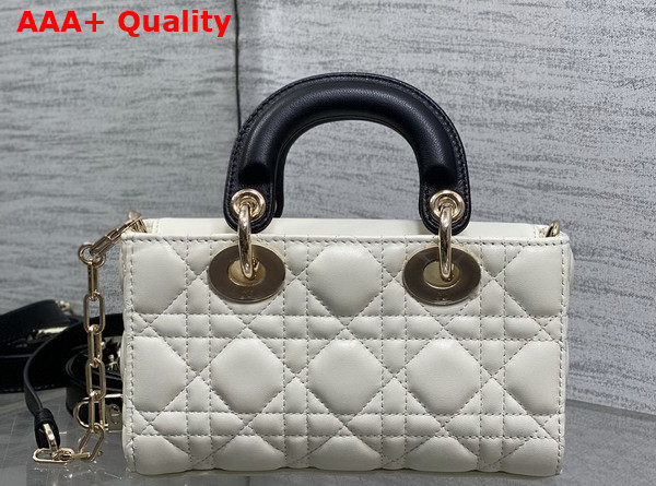 Dior Mini Lady D Joy Bag with Leather Bow Two Tone Latte and Black Cannage Lambskin Replica