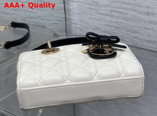 Dior Mini Lady D Joy Bag with Leather Bow Two Tone Latte and Black Cannage Lambskin Replica